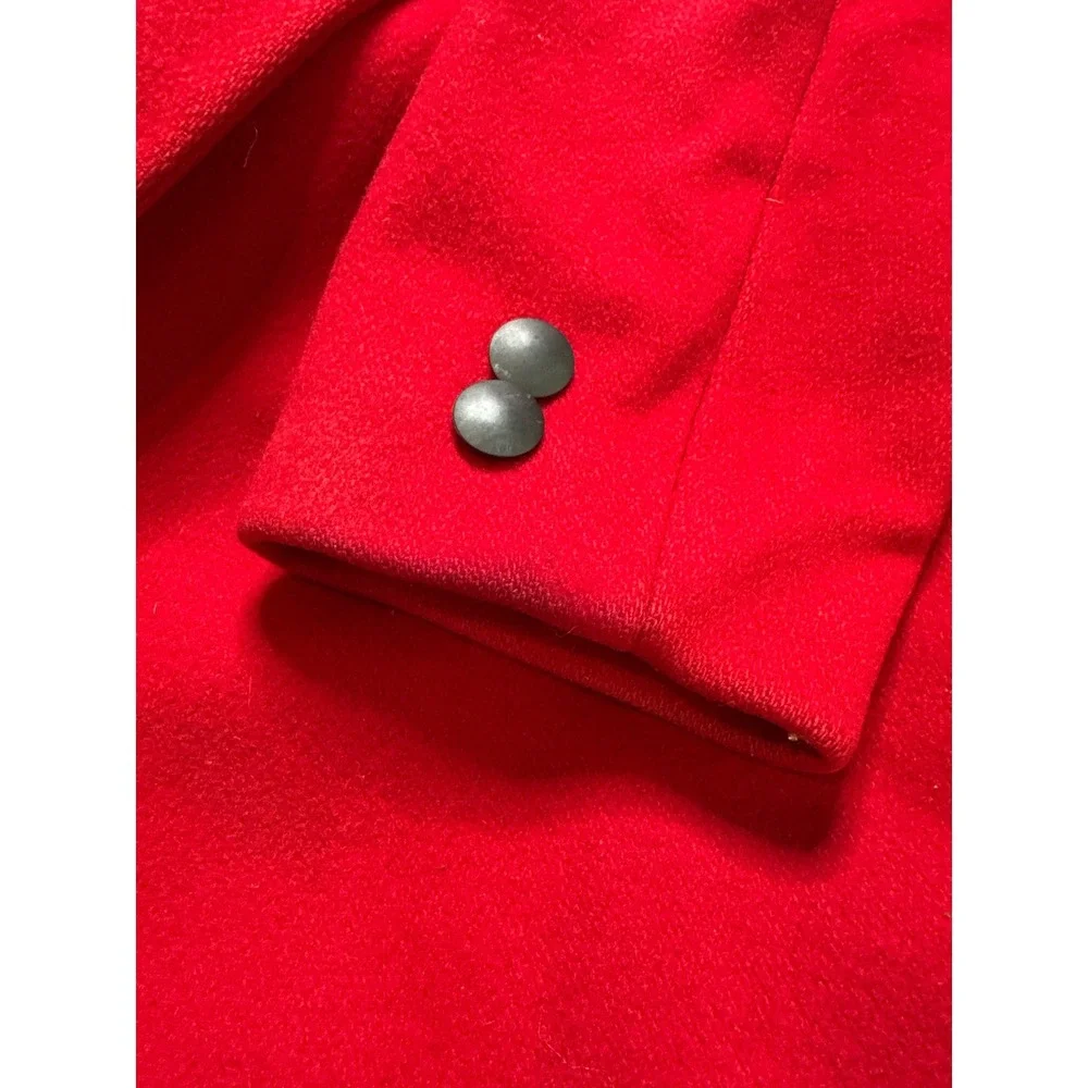 Vintage Fashions By Jill Women's Red Black‎ Trench Coat 100% Wool Leather Collar